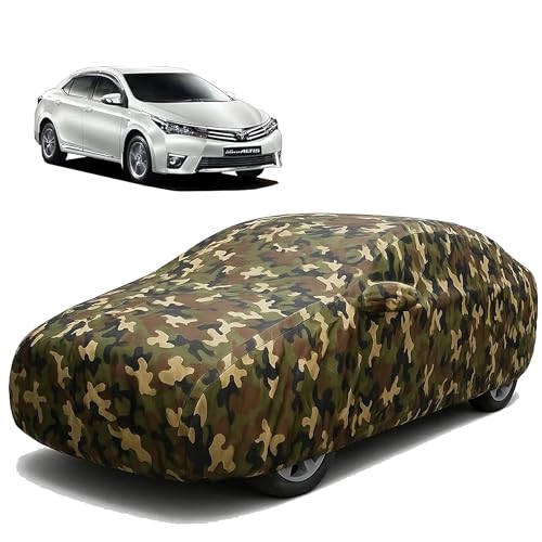Image of Sulfar 100% Waterproof Car Body Cover Compatible with Mirror for Toyota Corolla Altis with Long Lasting Durable Material (Triple Stitched, Full Bottom Elastic, Camouflage Army)