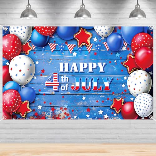 Image of 4th of July Banner Outdoor Patriotic Memorial Day Independence Day Banner Independence Day Flag 4th of July Flag Day Yard Sign Bunting Background for Photography 4th of July Party Supplies 71x43 inch