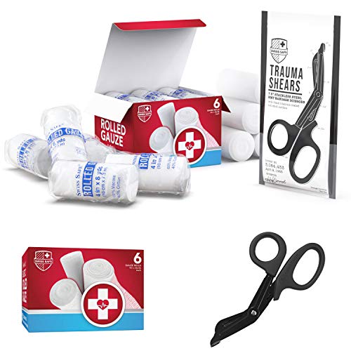 Bundle & Save: Elastic Gauze Rolls (6-Pack) + Heavy Duty EMT Trauma Shears (Black)