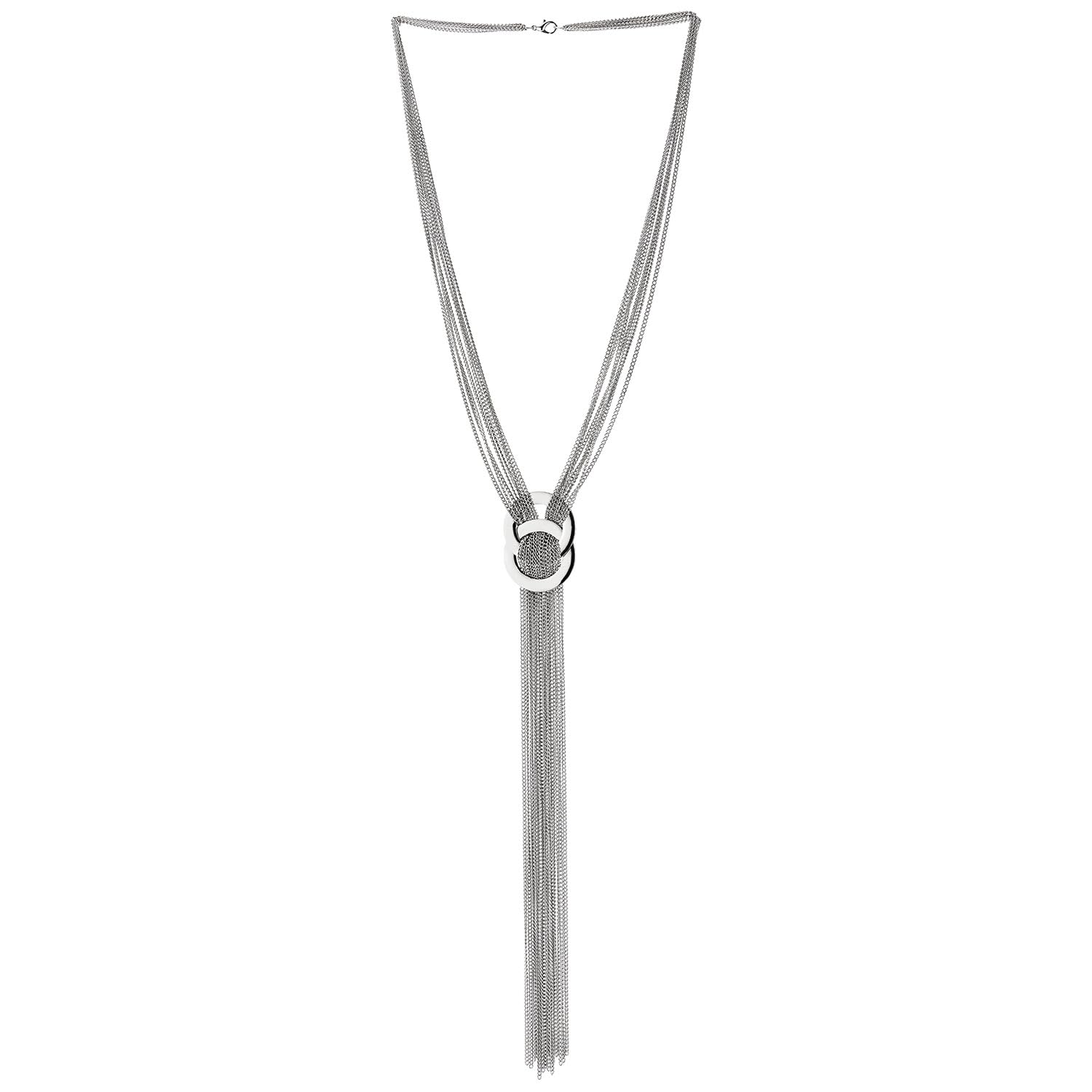 COOLSTEELANDBEYOND Multi-Hilo Cadena Statement ColLar Dos EncLavamiento Círculo Charm Largo Cadena BorLa Colgante