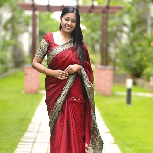 Image of Narayanpet Pure Cotton Avani Border Saree for Women with Running Blouse | Tassels | Traditional Woven Solid Design | Handloom Weave
