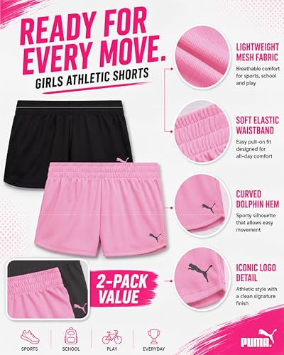 PUMA Girls 2 Pack Mesh Dolphin Gym Shorts Active Performance Shorts - image 4