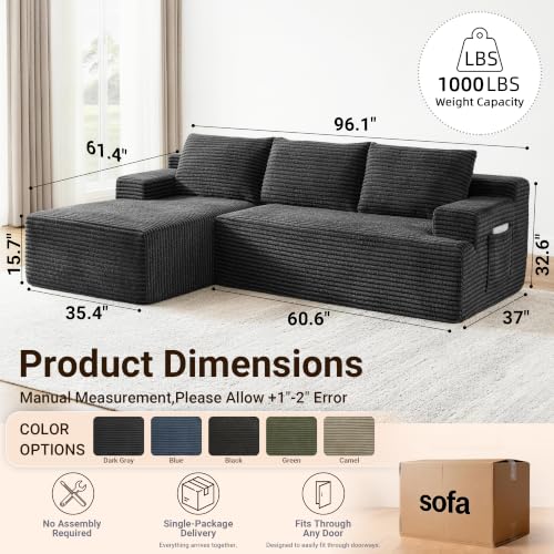 Image of Boneless Couch, Modular Sectional Couches for Living Room, U-Shaped Cloud Couch Sofa with Deep Seat, Fluffy Corduroy Upholstered Corner Sofa