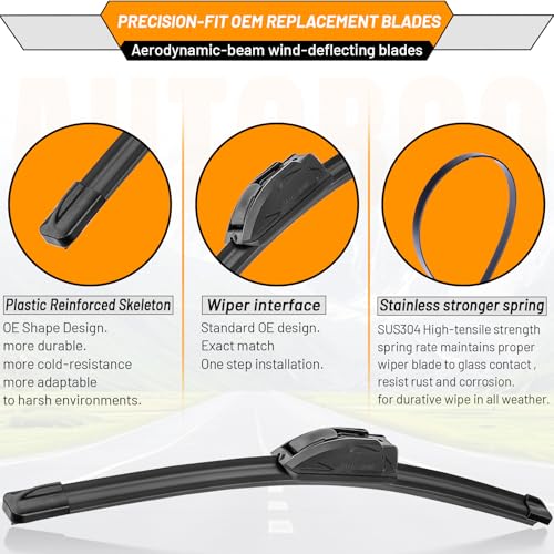 Image of AUTOBOO Windshield Wiper Blade Replacement for Ford F150 Silverado Sierra | Fits F150 2009-2025, Silverado 1500 & Sierra 1500 2019-2024, RAM 1500 2011-2018, 22 inch+22 inch, 2-pack, J /U hook, OEM fit