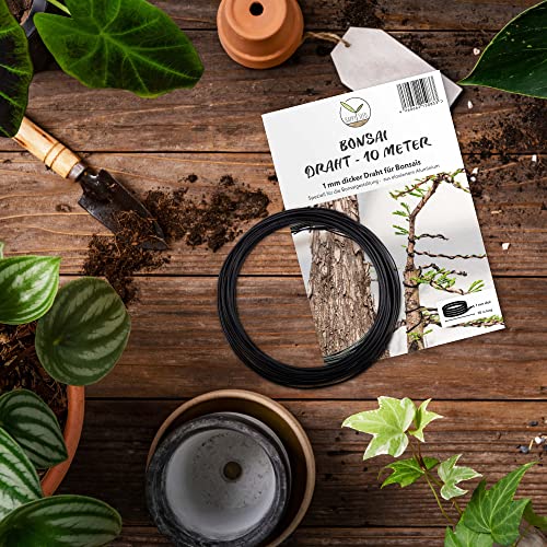 HappySeed 10m Bonsai Draht aus eloxiertem Aluminium, Schwarz - Essenziell für die gewünschte Form Ihres Bonsais - ideal zum Drahten von Bäumen & Pflanzen (1 mm)
