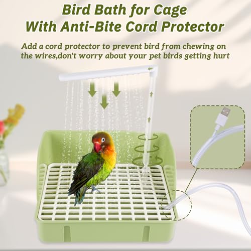 Image of Automatic Bird Bath Fountain, USB Powered Bathtub for Parrots | Anti-Bite Cord Protector, Running Water Faucet, Circulating Basin for Conures, Cockatiels, Lovebirds, Parakeets