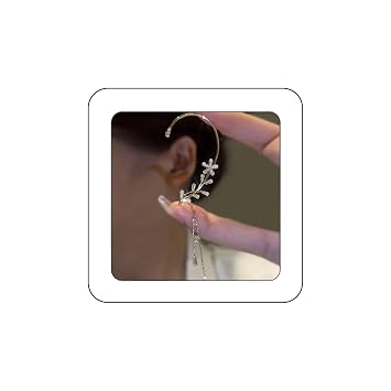 Elegant Rhinestone Butterfly Flower Tassel Ear Cuffs Fairy Wheat Wing Ear Wrap Non-pierced Wedding Bridal Clip on Earrings Costume Accessories for Women Gold crystal tassel
