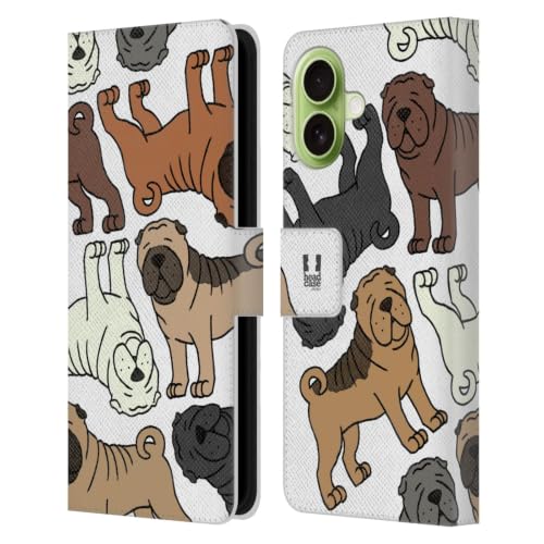 Head Case Designs Chinese Shar Pei Dog Breed Patterns 4 Leather Wallet Case Compatible with Apple iPhone 17