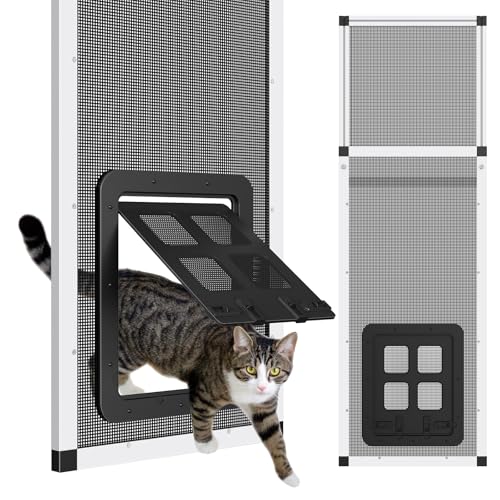 Vertical Ventilated Cat Door for Window Fits 31-42 Height Window 2-Min Install | Aluminum Frame + Stainless Steel Mesh | Breathable Bug-Proof Window Cat Door Insert Adjustable Pet Door Window