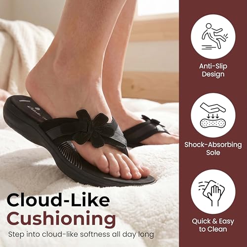 Image of Clarks Womens Breeze Sea Flip-Flop Sandals - Comfortable Flip Flop with Adjustable Hook and Arch Support - Casual Summer Wearing Cloudsteppers for Everyday