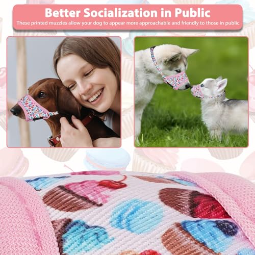Image of LUCKYPAW Dog Muzzle Anti Biting Barking and Chewing with Comfortable Mesh Soft Fabric and Adjustable Strap, Suitable for Small, Medium and Large Dogs(Pink Cake,L)