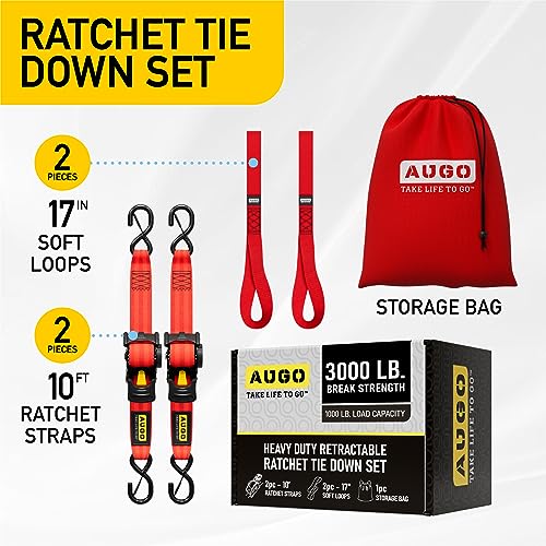 M&Catree Retractable Ratchet Tie Down Straps (2 Pack) - 680kg Capacity, 3.3m Long, 2.5cm Wide