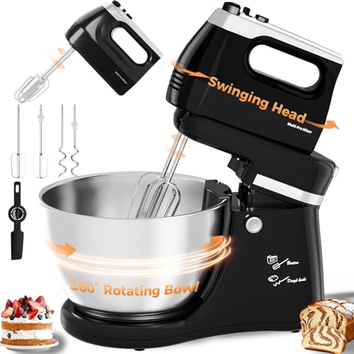 Stand Mixer Hand Mixer Kitchen Electric - 2-IN-1 4.8 QT Auto-Rotating Bowl & Beater Tilt-Head Standing Mixer