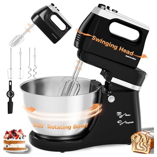 Stand Mixer Hand Mixer Kitchen Electric - 2-IN-1 4.8 QT Auto-Rotating Bowl & Beater Tilt-Head Standing Mixer, 250 Watt 5-Speed with Turbo Boost Household Mixer with Beaters & Dough Hooks for Baking