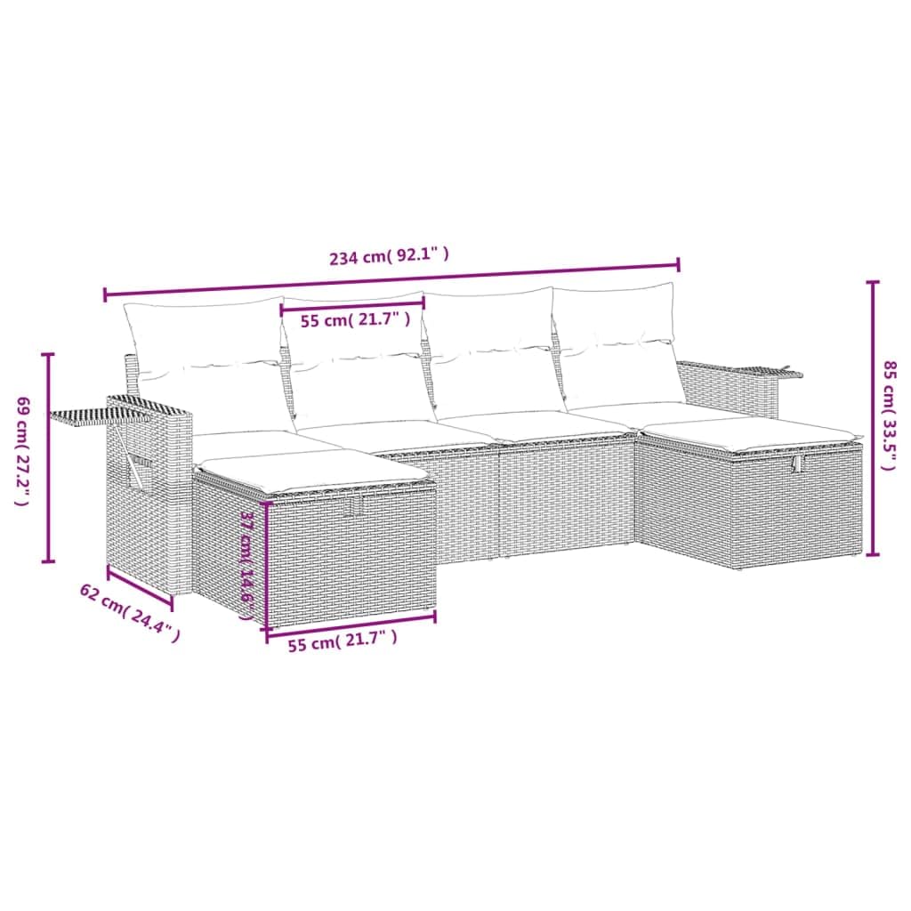 Set di 6 divani da giardino grigio chiaro con cuscini in polyrattan, set di mobili da giardino resistenti alle intemperie, per terrazza, balcone e giardino d'inverno, set lounge con divano