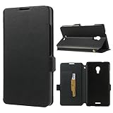 Smays Genuine Leather Card Holder Case with Stand for Huawei Ascend Mate 2 4G (Black)