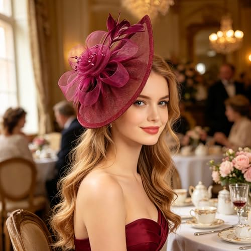 Image of DRESHOW Women Fascinator Hats Tea Party Hat Vintage Pillbox Hat Headband for Cocktail