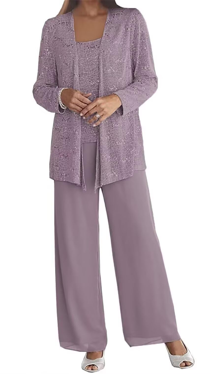 3 Pieces Lace Mother of The Bride Pant Suits for Wedding Formal Outfit Dressy Womens Jumpsuit