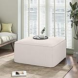 Christopher Knight Home Isa Square Ottoman Footstool, Corduroy Pouf Poufee Footrest Ottoman Large Seat, Modern Side Table for Living Room Bedroom Home Decor, Beige, 30'