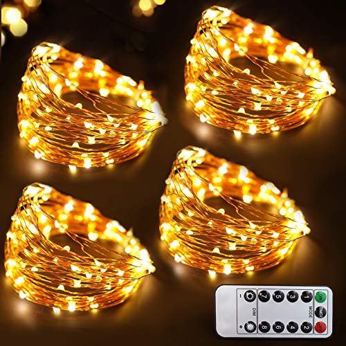 Bright Zeal 66 Ft 200 LED 8 Mode Christmas Fairy Lights Battery Operated with Remote - Warm White Multifunction Christmas Lights with Timer -Dimmable Flashing Chasing Twinkle Christmas Lights Outdoor