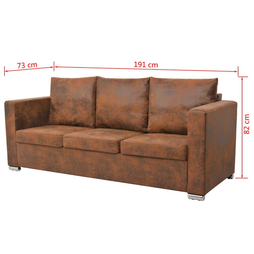 Divano a 3 Posti 191x73x82 cm in Pelle Scamosciata Artificiale Marrone, Struttura in Legno e Cuscini Rimovibili, Design Moderno e Confortevole per Soggiorno, Imbottitura