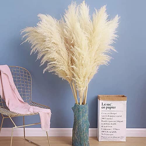 Pampas Grass- 48"/4 Stems Natural Dried Pampas Grass, Pampas Grass Decor Tall- Suitable for Family, Wedding, Party ï¼ŒDried Pampas Grass,Fluffy Pampas Grass,Large Pampas Grass