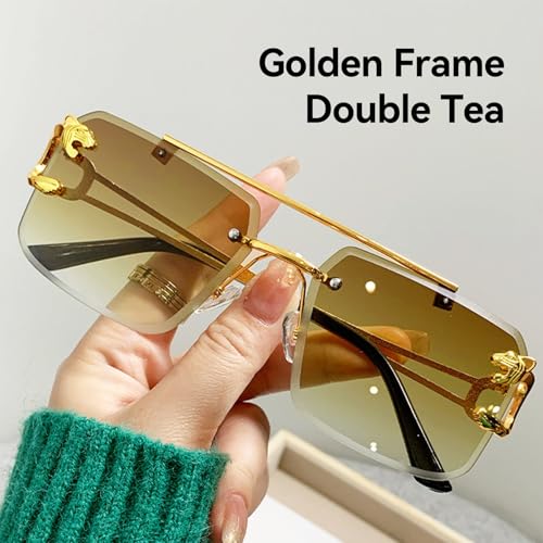 Dollger Rimless Sunglasses for Men Square Fashion Shades Tinted Lens Metal Frameless Rectangle Y2K Glasses UV4003
