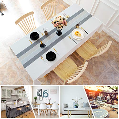 Deep Dream Tablecloths, Stitching Tassel Table Cloth, Cotton Linens Wrinkle Free Table Cover Decoration For Kitchen Dinning Party (Rectangle/Oblong, 55 X 86 Inch,6-8 Seats, Light Gray) #TOP3