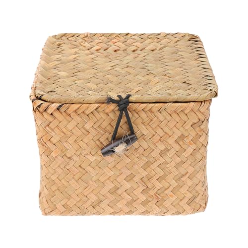 TOYANDONA Cesta de Almacenamiento Cuadrada Tejida a Mano Tapa, Caja Decorativa para Té y Otros Objetos, Contenedor Multiusos Hogar y Oficina (Color Naranja, 14X10 CM)