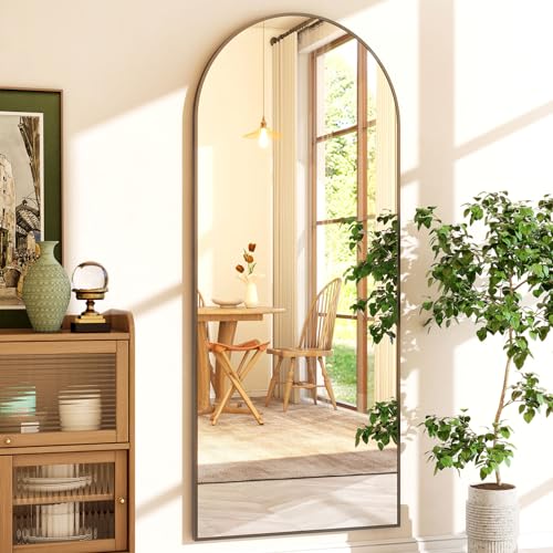 Image of 65 inch x 24 inchArched Full Length Mirror - Wall Mounted Floor Mirror- Aluminum Alloy Frame Full Body Mirror for Bathroom Living Room Bedroom and Entryway Black