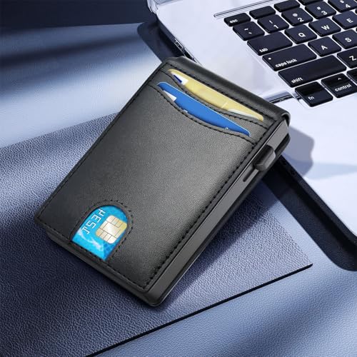 Wallet for Men, Slim Wallet with Pop Up Card Holder, RFID Blocking Bifold Leather Minimalist Wallet, Front Pocket Wallets for Men with ID Window4