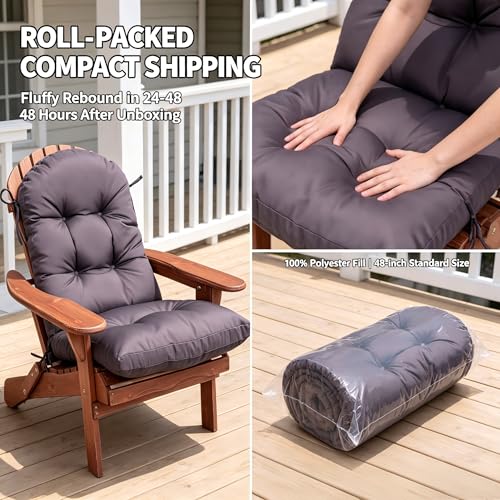 Image of QILLOWAY Outdoor High Back Chair Cushion for Adirondack, All Weather Rocking Chair Cushions Thick Padded Replacement for Patio Furniture Set of 4,Dark Grey