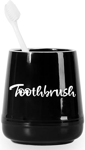 LEETOYI Porcelain Toothbrush Holder for Bathroom Vanity and Countertop Brushing Holder Easy Cleaning Black