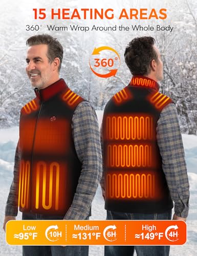 TODWARM Beheizbare Weste Herren mit Powerbank, 15 Heizzonen Heizweste Herren Fleece Leicht Wärmeweste für Camping Jagen Motorrad Angeln Outdoor Aktivitäten Beheizte Weste Schwarze M