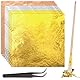 150 Blatt Goldfolie zum Basteln Gold Folie Flocken blattgold Papier 14X14CM Multifunktion Blattgold Blätter mit Pinzetten und Bürsten Blattgolds für Vergoldung,Malerei,Küche Mousse Kuchen-3 Farben