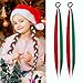 2 Pack Colored Braid Ponytail Extensions 26 Inch for Women Girls - Green, Red, White - Christmas, Braiding, Crazy Hair Day Accessories with Hair Tie