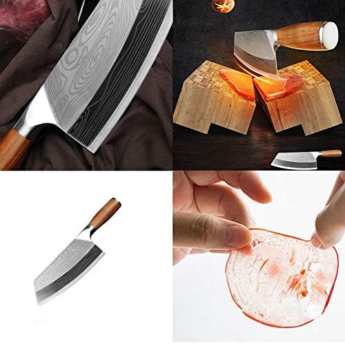 Meat Cleaver,Cleaver Knife, Kitchen Knife Damascus Laser Pattern Chinese Chef Knife Stainless Steel Butcher Knife Wood Handle Cleaver Meat Chopping Knife
