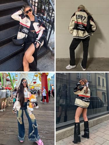 Aelfric Eden Women's Varsity Baseball Jacket Oversize Stitching Color Motorcycle Jacket, 99-apricot4