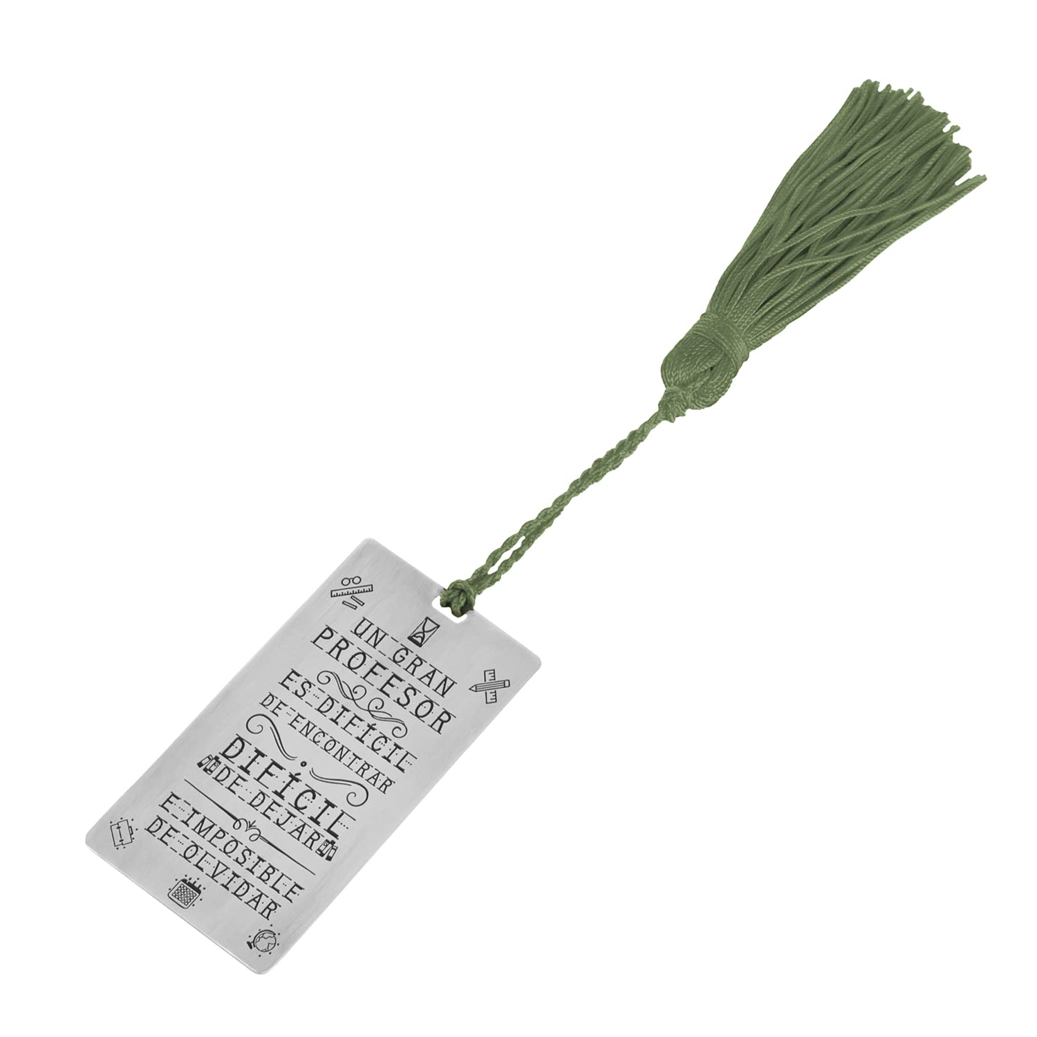Segnalibro personalizzabile in argento "Un grande insegnante…" con nappone colorato - Regalo di fine corso, insegnanti, insegnanti (un volto)