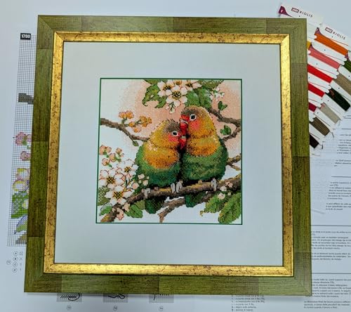 Image of RIOLIS - Lovebirds 1780, Cross Stitch Kits 7 inchx7, Cross Stitch Kits for Beginners & Advanced, Crossstitching Kit Adult, Embroidery Counted Stitching Kit