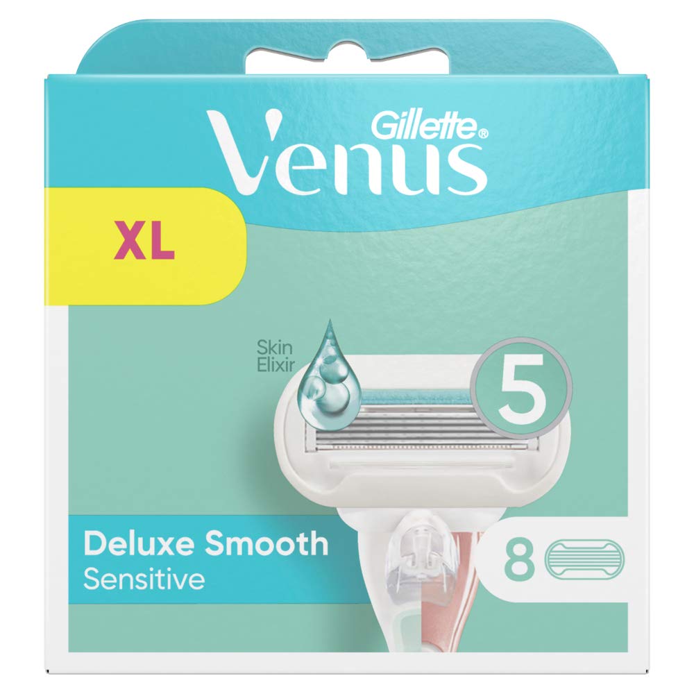Gillette Venus Deluxe Smooth Sensitive Rasierklingen Damen, 8 Ersatzklingen für Damenrasierer mit 5-fach Klinge