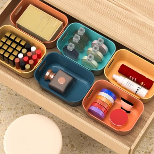 Bncxdc Plastikkorb, 8PCS stapelbare Aufbewahrungsbox, Kunststoff-Organizer-Aufbewahrungskörbe für die Küche, rechteckiger Aufbewahrungskorb für Schrank, Büro, Bad, Kleidung (4 Farben, 15,5x10,5x6 cm)