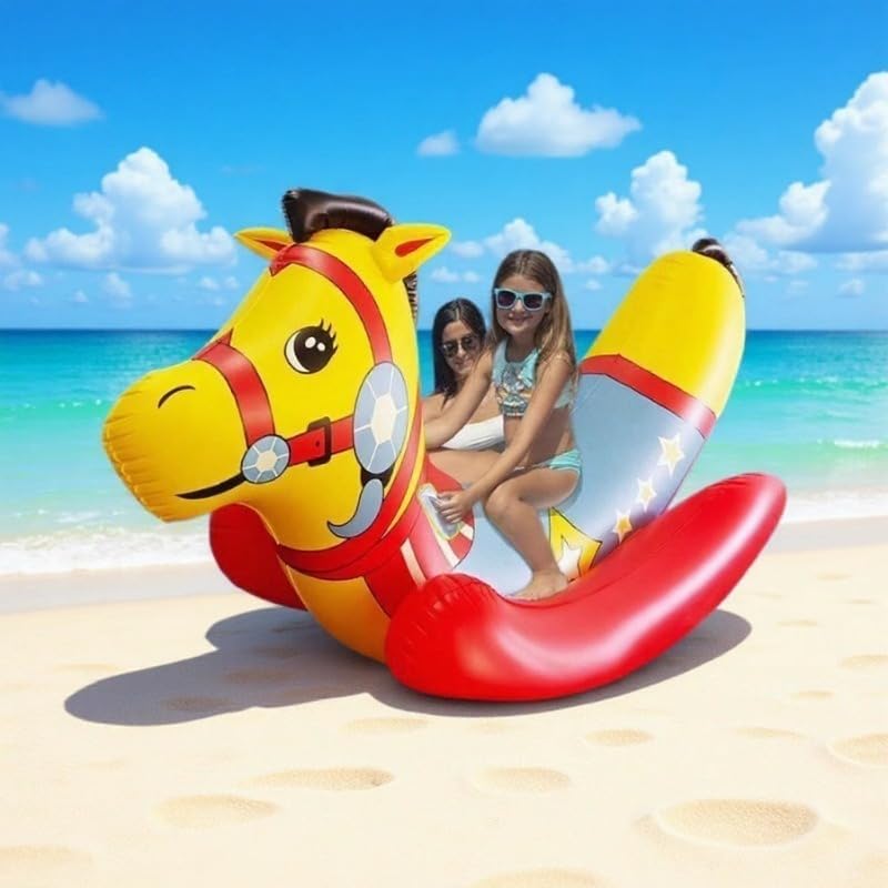 Vintix Aufblasbare Wippe Pferd Design Pool Schwimmspielzeug aus PVC, Maximal Tragfähigkeit 200kg, Wasserspielzeug für Garten & Pool, Tierform Wippstuhl für Erwachsene und Kinder 180 * 80 * 90cm