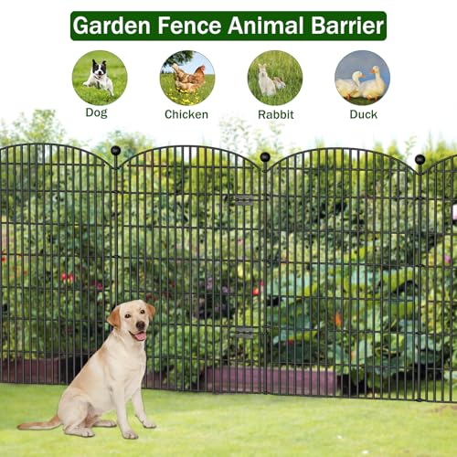 Image of No Dig Decorative Garden Fence 4 Panels with Gate, 48 in (H) x 10.4 ft (L), Dog Fence Outdoor for Yard,Rustproof Metal Animal Barrier Ground Stakes Fencing for Garden, Patio, Flower Bed