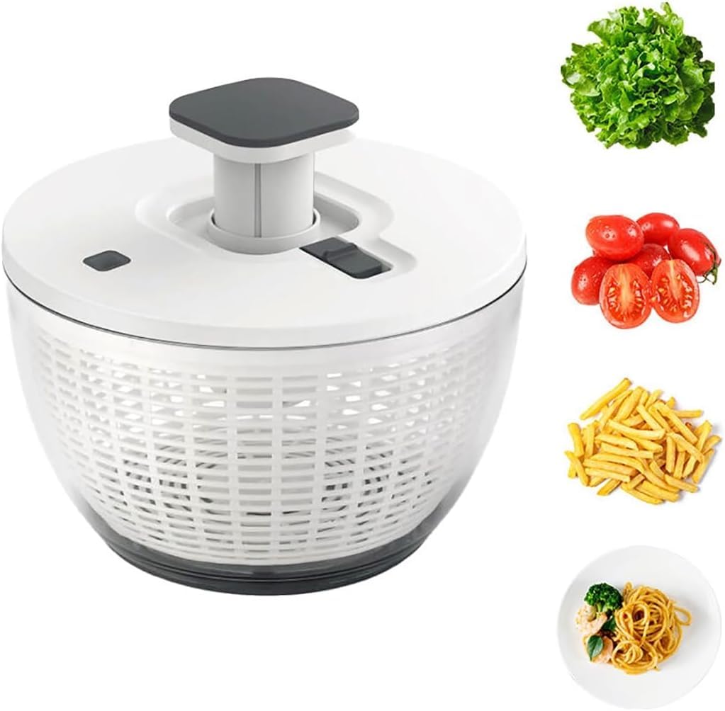 Centrifugadora De Ensaladas, Secadora De Lechuga De 6 L con Cesta Coladora, Deshidratadora Manual De Frutas para El Hogar, Mango Fácil De Presionar con Una Mano, Base Antideslizante.