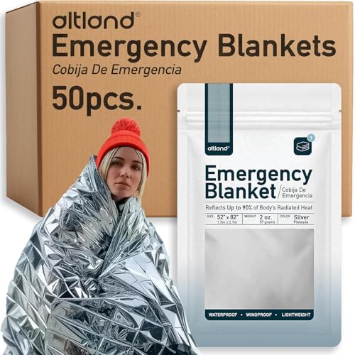Altland 50 Pack of Emergency Blankets - Bulk Heat...