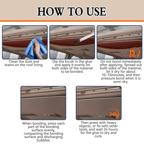 Car Headliner Glue 3.53OZ, Strong Automotive Upholstery Adhesive with Brush, Transparent Repair, Suitable for Fabric and Leather