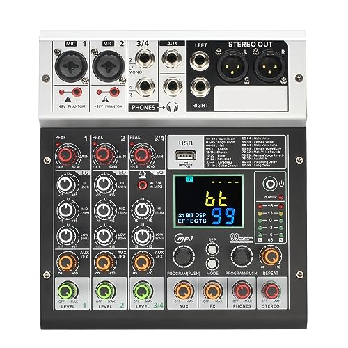 dj controller Consola mezcladora de 4 canales 99 DSP Effect 5.0 Mezclador de audio con sonido de...
