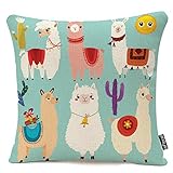 oFloral Throw Pillow Covers Abstract of Cute Llamas Cartoon Characters Decorative Throw Pillow Case...