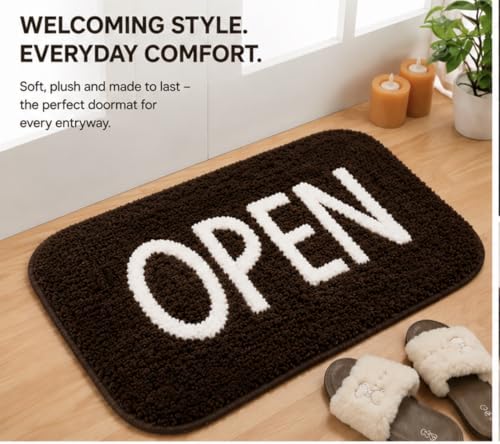 Image of Set of 2 Micro Anti Skid Bath Mat for Home Kitchen, Office, Water Absorbent Machine Washable and Quick Dry Luxury Mats for Bathroom, Kitchen, Entrance. (Brown Open)